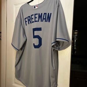 Nike Gray and Blue Baseball Jersey Freddy Freeman NWT Smoke Free home Dodgers